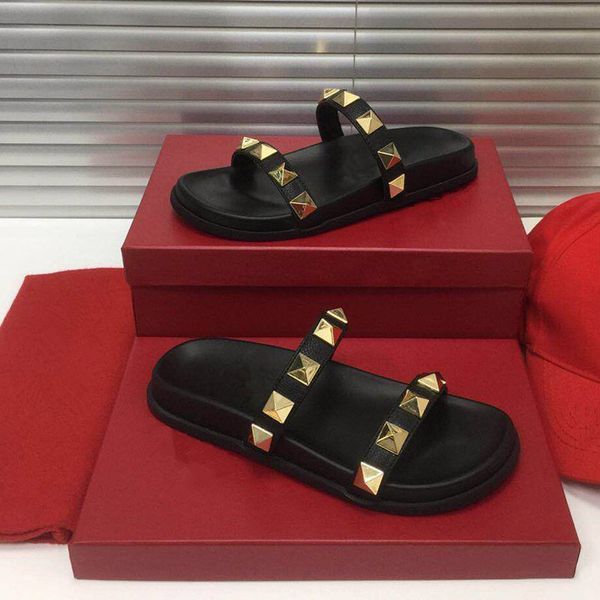men women slippers with box ladies beach slipper tide male rivet stud slippers non-slip leather mens casual spikes shoes brand slippers, Black
men women slippers with box ladies beach slipper tide male rivet stud slippers non-slip leather mens casual spikes shoes brand slippers, Black