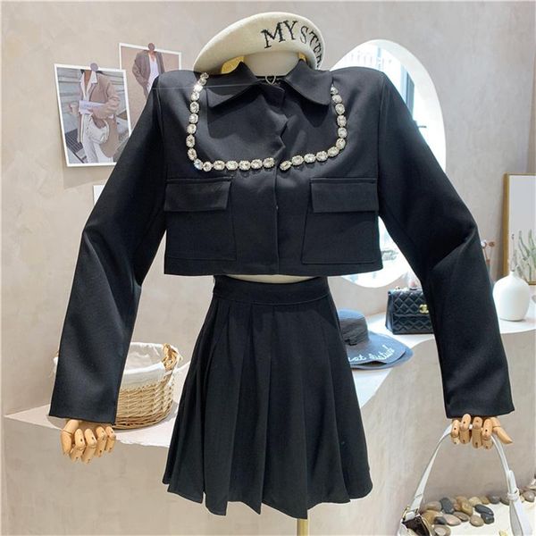 two piece dress niche design women's clothing 2021 autumn diamond-studded suit jacket, high waist pleated skirt two-piece, White
two piece dress niche design women's clothing 2021 autumn diamond-studded suit jacket, high waist pleated skirt two-piece, White