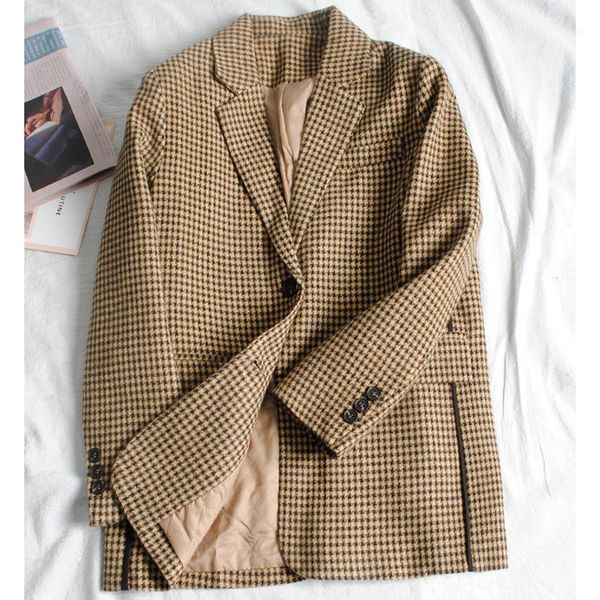 women autumn winter wool plaid blazer suit coat jacket fashion chic loose blazers female casual outerwear 2021 casaco wb101, White;black
women autumn winter wool plaid blazer suit coat jacket fashion chic loose blazers female casual outerwear 2021 casaco wb101, White;black