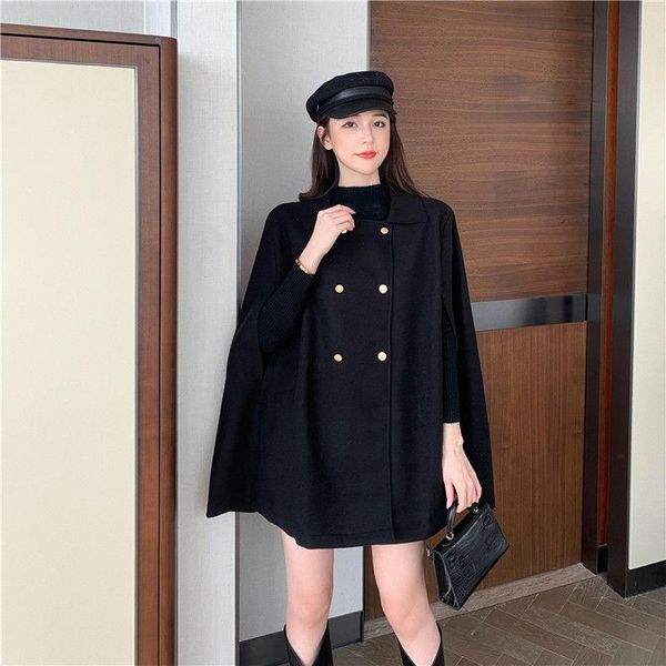 women's wool & blends 2021 stylish solid cape women's poncho coats casual sleeveless outwears female double breasted lapel overcoat, Black
women's wool & blends 2021 stylish solid cape women's poncho coats casual sleeveless outwears female double breasted lapel overcoat, Black