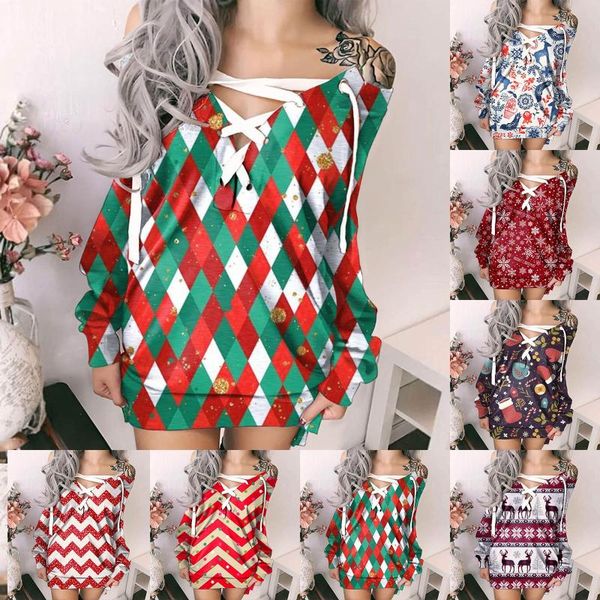 casual dresses womens fashion christmas prints off-shoulder strappy long sleeves sweater dress costumes loose, Black;gray
casual dresses womens fashion christmas prints off-shoulder strappy long sleeves sweater dress costumes loose, Black;gray