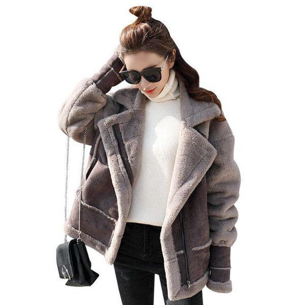 women's leather & faux u-swear 2021 winter suede lambs wool jacket women parka lapel thicken cotton coat manteau femme hiver lambswool, Black
women's leather & faux u-swear 2021 winter suede lambs wool jacket women parka lapel thicken cotton coat manteau femme hiver lambswool, Black