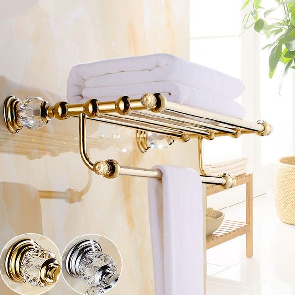 2021 new brass and crystal gold towel holder l home bathroom storage rack rail shelf sbya