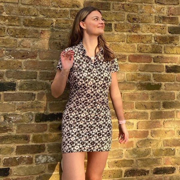 vintage bodycon mini dress summer floral print short sleeve short dresses women casual turn down collar y2k aesthetic, Black;gray
vintage bodycon mini dress summer floral print short sleeve short dresses women casual turn down collar y2k aesthetic, Black;gray