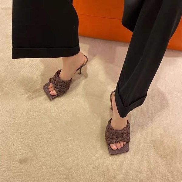 sandals square toe braided high heels luxury designer runway party open beach slippers chic summer women shoes, Black
sandals square toe braided high heels luxury designer runway party open beach slippers chic summer women shoes, Black