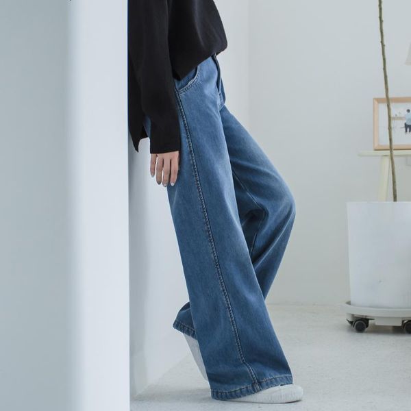 women's jeans easy high waist increase cashmere leg woman pants, Blue