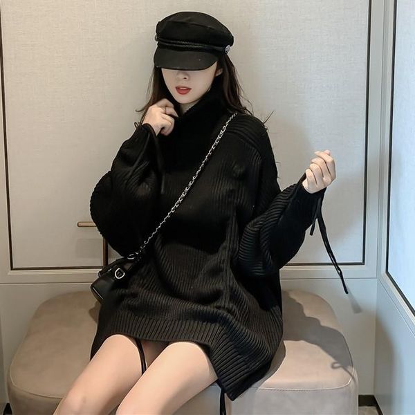 women's sweaters fall / winter 2021 korean high collar long sleeve loose fashion medium length pleated sweater for women, White;black
women's sweaters fall / winter 2021 korean high collar long sleeve loose fashion medium length pleated sweater for women, White;black