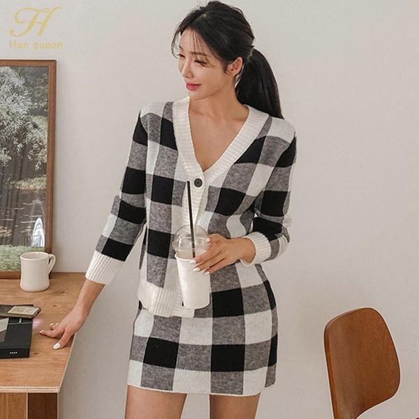 two piece dress h han queen women autumn winter plaid knitting work 2 pieces set v-neck cardigan & pencil skirt korean simple suit, White
two piece dress h han queen women autumn winter plaid knitting work 2 pieces set v-neck cardigan & pencil skirt korean simple suit, White