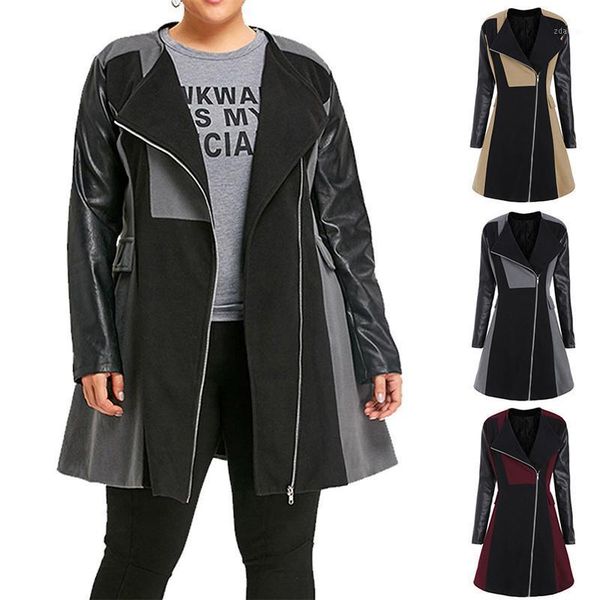 women's trench coats fashion chic pu patchwork long sleeve women elegant zipper design overcoats jacket winter lady commuter outwear, Tan;black
women's trench coats fashion chic pu patchwork long sleeve women elegant zipper design overcoats jacket winter lady commuter outwear, Tan;black