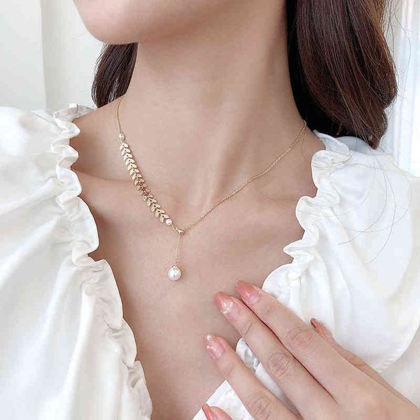 ins korean freshwater pearl pendant necklace trendy stainless steel chain wheat, Silver
ins korean freshwater pearl pendant necklace trendy stainless steel chain wheat, Silver