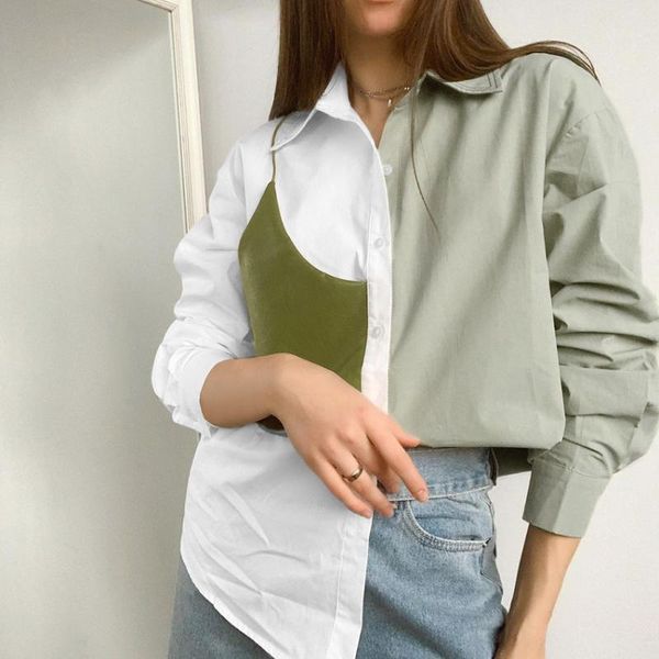 women's blouses & shirts 2021 product contrast color commuter shirt women stitching pu leather fake two long-sleeved loose, White
women's blouses & shirts 2021 product contrast color commuter shirt women stitching pu leather fake two long-sleeved loose, White