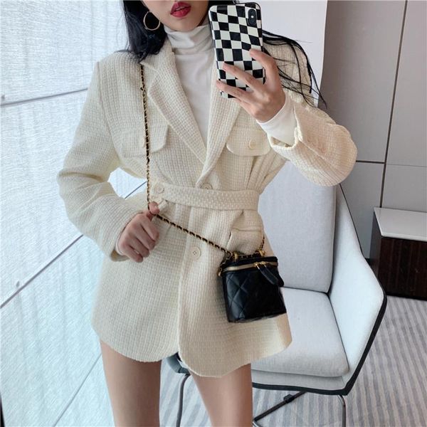 women's suits & blazers hzirip quilted blazer jacket woolen coat 2021 autumn winter ol fashion elegant solid tweed loose lace-up outerw, White;black
women's suits & blazers hzirip quilted blazer jacket woolen coat 2021 autumn winter ol fashion elegant solid tweed loose lace-up outerw, White;black