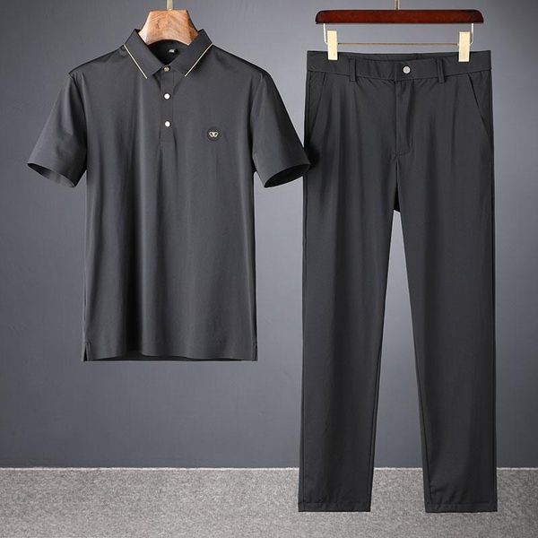 men's tracksuits summer ultra thin quick drying ice silk lapel short sleeve suit non iron elastic sliding leisure sports two piece set, Gray
men's tracksuits summer ultra thin quick drying ice silk lapel short sleeve suit non iron elastic sliding leisure sports two piece set, Gray