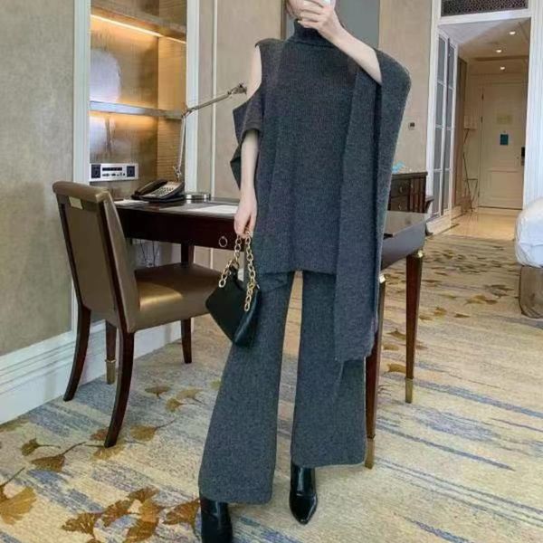 women's two piece pants fashion autumn winter suit turtleneck irregular batwing sleeve loose sweater + wide leg casual set, White
women's two piece pants fashion autumn winter suit turtleneck irregular batwing sleeve loose sweater + wide leg casual set, White