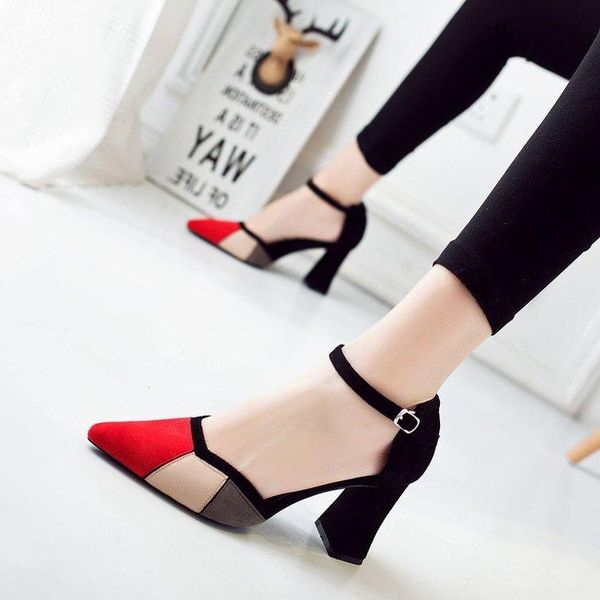 dress shoes heel pointed foot buckle autumn suede color thick high-heeled hollow women's, Black
dress shoes heel pointed foot buckle autumn suede color thick high-heeled hollow women's, Black
