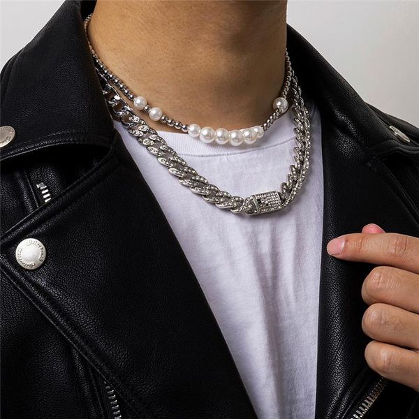 chains 2pcs/set rhinestone crystal imitation pearl chain necklaces for women punk multi layered tube curb choker necklace jewelry, Silver
chains 2pcs/set rhinestone crystal imitation pearl chain necklaces for women punk multi layered tube curb choker necklace jewelry, Silver