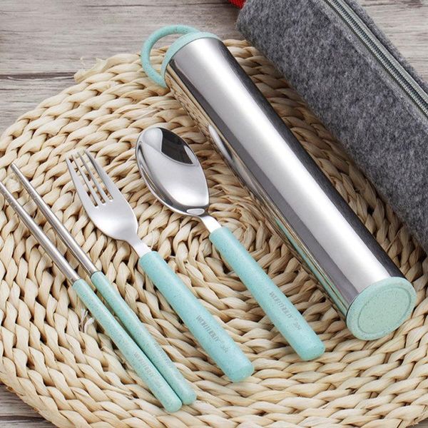 4pcs/set portable dinnerware set wheat stalk 304 stainless steel western cutlery set kitchen tableware dinner