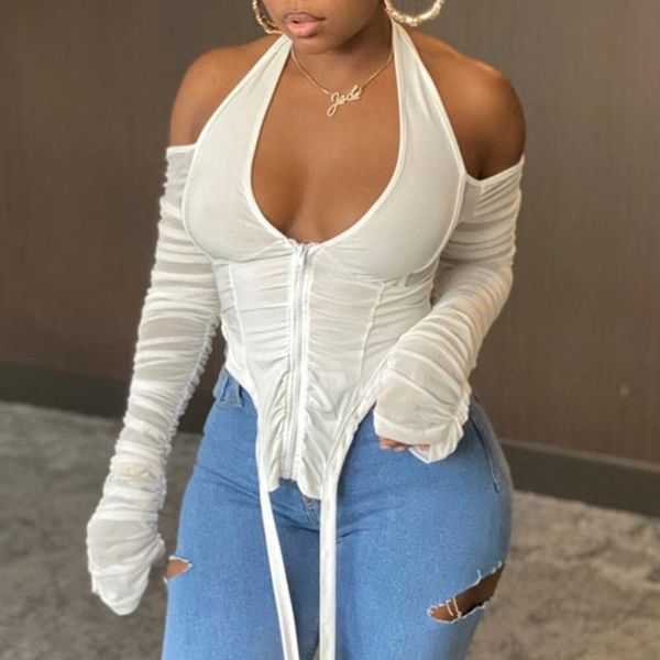 women's t-shirt 2021 long stacked sleeve halter zipper patchwork crop autumn winter women fashion streetwear tshitrs club tees, White
women's t-shirt 2021 long stacked sleeve halter zipper patchwork crop autumn winter women fashion streetwear tshitrs club tees, White