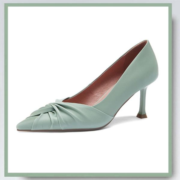 pumps formal elegant style cow leather pleated pointed toe belt buckle decoration solid 3 colors medium thin heel, Black
pumps formal elegant style cow leather pleated pointed toe belt buckle decoration solid 3 colors medium thin heel, Black