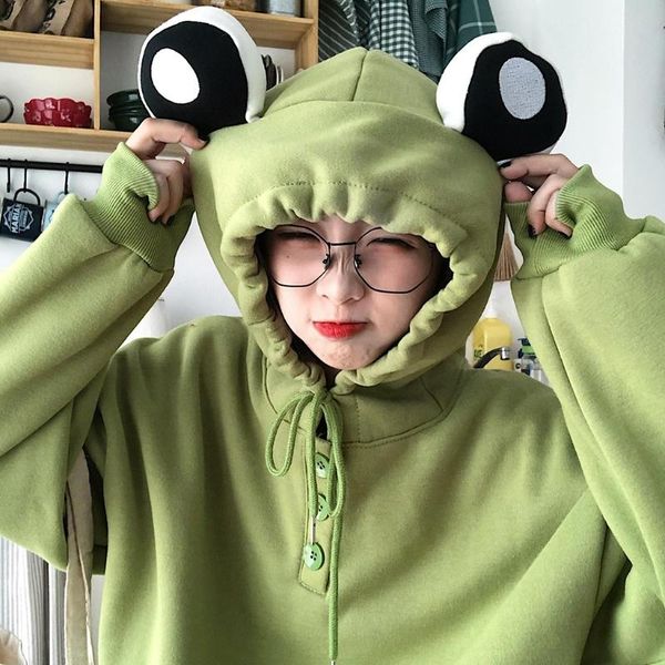 women cartoon frog eyes hoodies buttons oversized loose drawstring sweatshirt harajuku long sleeve green tunic, Black
women cartoon frog eyes hoodies buttons oversized loose drawstring sweatshirt harajuku long sleeve green tunic, Black