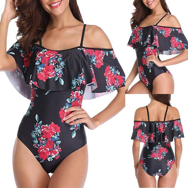 women's swimwear klv 2021 women one piece vintage off shoulder flounce ruffled printed monokini black swimsuits 12.7, White;black
women's swimwear klv 2021 women one piece vintage off shoulder flounce ruffled printed monokini black swimsuits 12.7, White;black