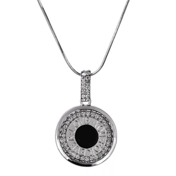 pendant necklaces crystal rhinestone 'love you forever' round snake chain necklace, Silver 
pendant necklaces crystal rhinestone 'love you forever' round snake chain necklace, Silver