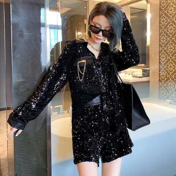 women's tracksuits 2021 spring autumn lapel leather heavy sequined shirt + shorts fashion suit two-piece sets trend, Gray
women's tracksuits 2021 spring autumn lapel leather heavy sequined shirt + shorts fashion suit two-piece sets trend, Gray