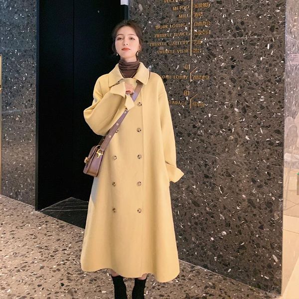 women's wool & blends woolen coat female autumn winter gentle wind yellow lapel double-breasted loose korean thick single-breasted fash, Black
women's wool & blends woolen coat female autumn winter gentle wind yellow lapel double-breasted loose korean thick single-breasted fash, Black