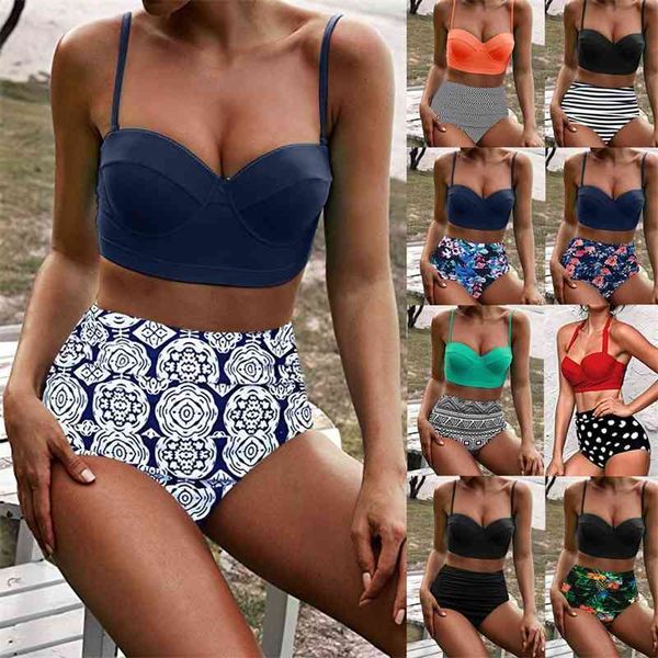 2019 new women's printed high waist bikini hard clad steel split swimsuit, White;black
2019 new women's printed high waist bikini hard clad steel split swimsuit, White;black