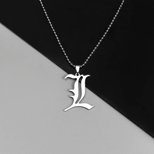 pendant necklaces death note l lawliet necklace stainless steel old english letter beads chain cosplay jewelry accessories, Silver
pendant necklaces death note l lawliet necklace stainless steel old english letter beads chain cosplay jewelry accessories, Silver