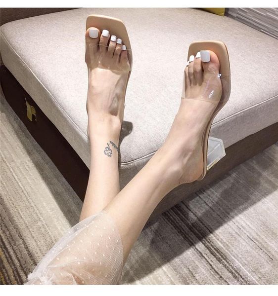 slippers women's shoes fashion pvc jelly sandals crystal open toed square heels transparent pumps outside fs21s129, Black
slippers women's shoes fashion pvc jelly sandals crystal open toed square heels transparent pumps outside fs21s129, Black