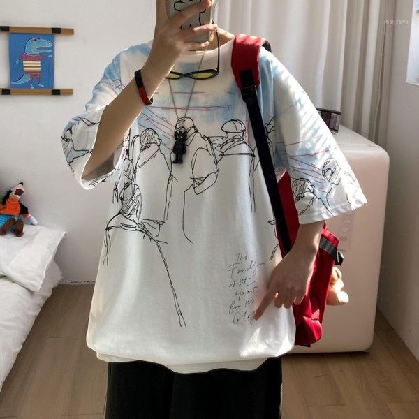 men and women couple t-shirt summer short-sleeved trend all-match printing loose men's t-shirts, White;black
men and women couple t-shirt summer short-sleeved trend all-match printing loose men's t-shirts, White;black