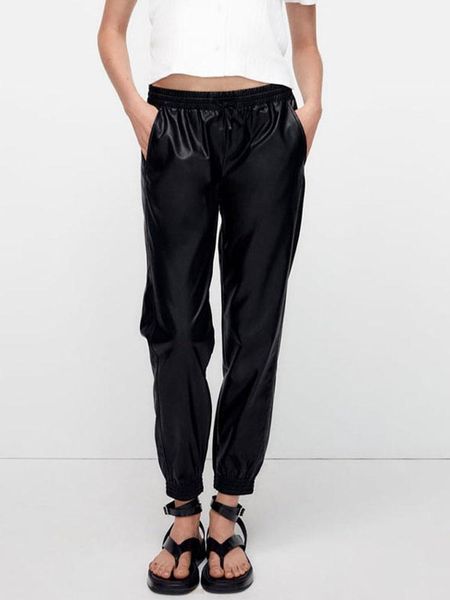 women's pants & capris za early autumn sports style fashion loose casual elastic waist drawstring imitation leather jogging, Black;white
women's pants & capris za early autumn sports style fashion loose casual elastic waist drawstring imitation leather jogging, Black;white