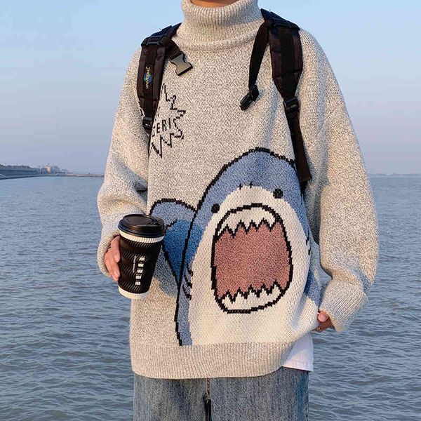 Cute Turtlenecks Shark Men Women's Autumn/Winter Patchwor Harajuku High Neck Oversized Grey Couple Sweater Loose et, Black
Cute Turtlenecks Shark Men Women's Autumn/Winter Patchwor Harajuku High Neck Oversized Grey Couple Sweater Loose et, Black