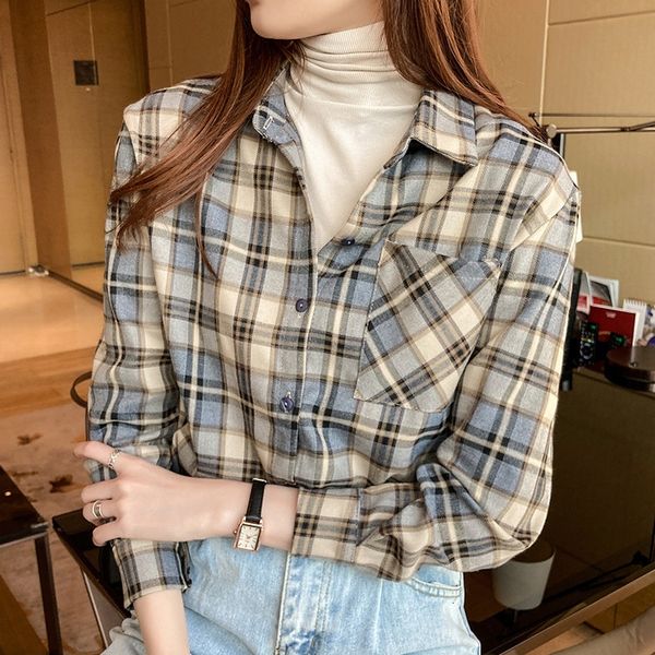 women's plaid shirt of vintage autumn shirts long upper sleeve plus size women's clothes 73zw, Black
women's plaid shirt of vintage autumn shirts long upper sleeve plus size women's clothes 73zw, Black