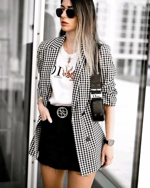 women's suits & blazers fashion vintage women black white plaid casual blazer lady stylish long coat, White;black
women's suits & blazers fashion vintage women black white plaid casual blazer lady stylish long coat, White;black