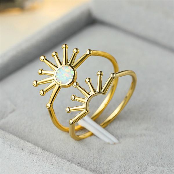 wedding rings boho female white opal stone ring set charm gold color thin earrings round sun engagement for women, Slivery;golden
wedding rings boho female white opal stone ring set charm gold color thin earrings round sun engagement for women, Slivery;golden