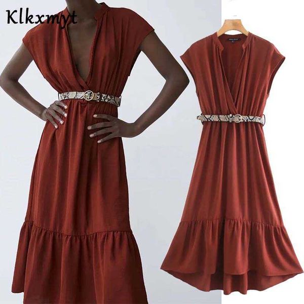 klkxmyt za dress women chic fashion ruffle v-neck midi vintage sleeveless with belt female party es vestidos 210527, Black;gray
klkxmyt za dress women chic fashion ruffle v-neck midi vintage sleeveless with belt female party es vestidos 210527, Black;gray