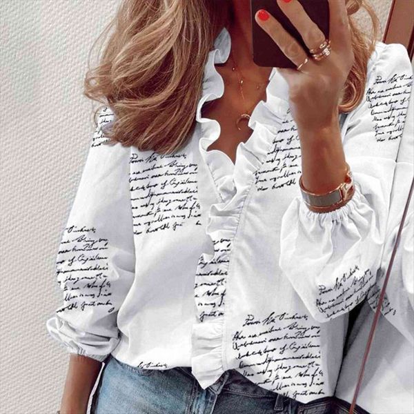 summer long sleeve ruffle womens shirt elegant sleeveless letter print lady slim short blouses women v neck, White
summer long sleeve ruffle womens shirt elegant sleeveless letter print lady slim short blouses women v neck, White