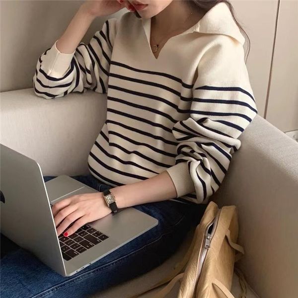 women's sweaters movokaka collar stripe sweater pullover women casual knitted vintage autumn winter, White;black
women's sweaters movokaka collar stripe sweater pullover women casual knitted vintage autumn winter, White;black