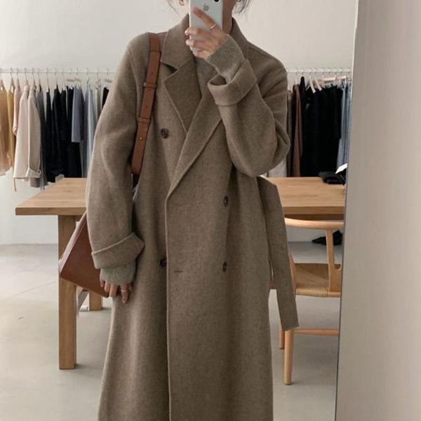 new autumn and winter korean chic women's coats female double-breasted casual loose long woolen jacket with handmade lacing belt, Black
new autumn and winter korean chic women's coats female double-breasted casual loose long woolen jacket with handmade lacing belt, Black