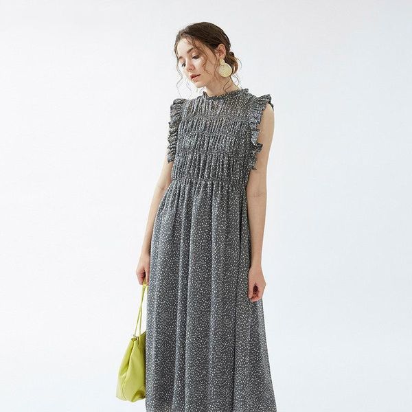 casual dresses french sweet polka dot wooden ear sleeveless chiffon dress, Black;gray
casual dresses french sweet polka dot wooden ear sleeveless chiffon dress, Black;gray