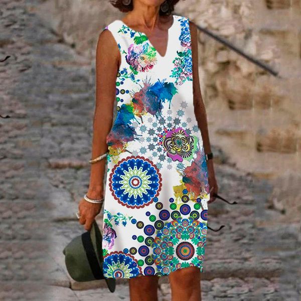 casual dresses mandala floral printing boho dress women vintage beach sundress summer loose sleeveless tank vestido verano mujer, Black;gray 
casual dresses mandala floral printing boho dress women vintage beach sundress summer loose sleeveless tank vestido verano mujer, Black;gray