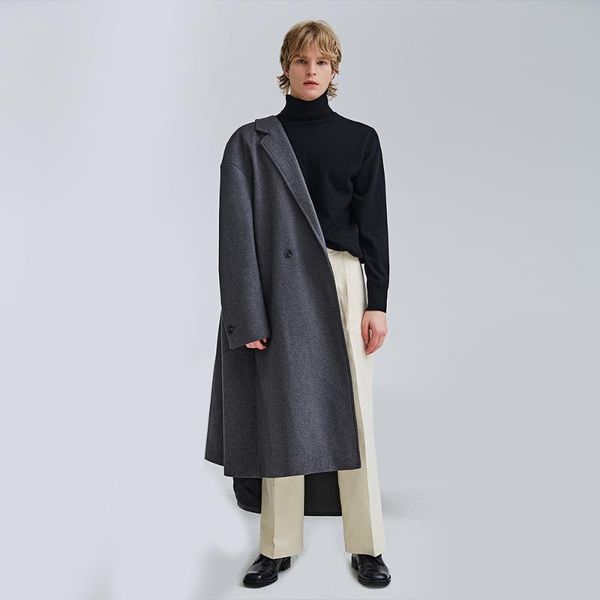 men's wool & blends double faced coat medium length winter woollen cloth korean cashmere british windbreaker, Black
men's wool & blends double faced coat medium length winter woollen cloth korean cashmere british windbreaker, Black