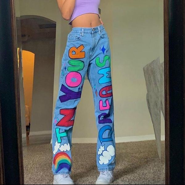 color block straight letter print womens jeans vintage baggy fashion streetwear boyfriend pants, Blue
color block straight letter print womens jeans vintage baggy fashion streetwear boyfriend pants, Blue
