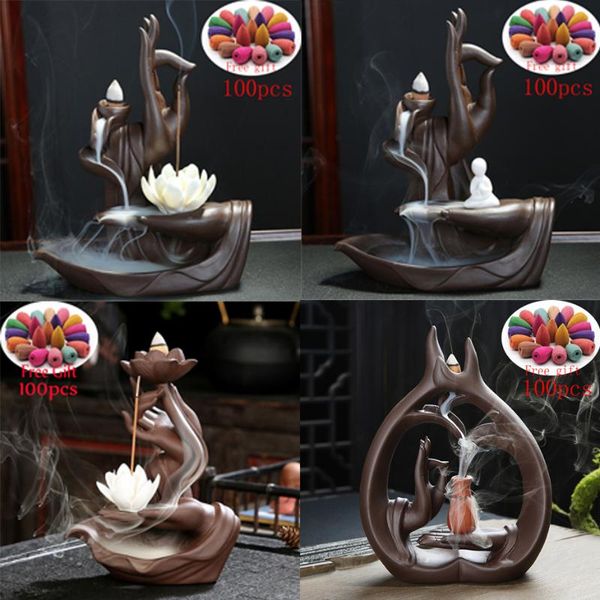 fragrance lamps smoke waterfall backflow incense burner creative home decor lotus holder portable ceramic censer buddha hand handicrafts
fragrance lamps smoke waterfall backflow incense burner creative home decor lotus holder portable ceramic censer buddha hand handicrafts