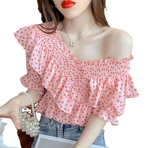 women's blouses & shirts sweet off shoulder ladies women summer slash neck ruffles blouse 2021 short-sleeved temperament polka dots chi, White
women's blouses & shirts sweet off shoulder ladies women summer slash neck ruffles blouse 2021 short-sleeved temperament polka dots chi, White