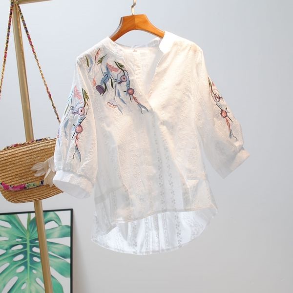 vanovich summer fashion women blouses and embroidered cotton korean style v-neck clothing 210615, White
vanovich summer fashion women blouses and embroidered cotton korean style v-neck clothing 210615, White