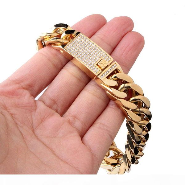 stainless steel high polished curb cuban link bracelets men's punk hip hop cool chains with diamond clasp bangle 22cm*15mm, Black
stainless steel high polished curb cuban link bracelets men's punk hip hop cool chains with diamond clasp bangle 22cm*15mm, Black