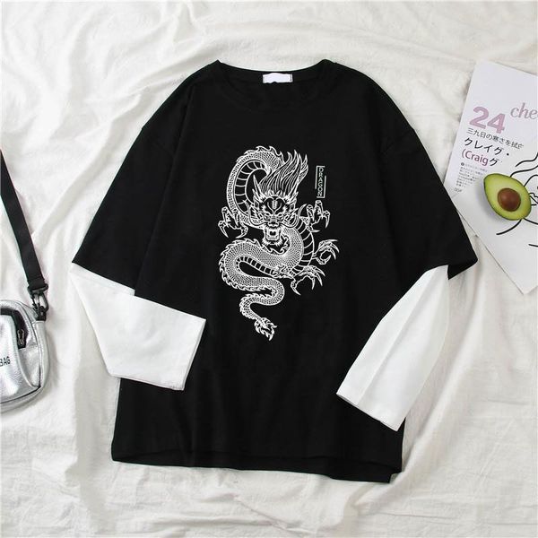 women's t-shirt streetwear harajuku vintage chinese dragon print long sleeve cotton o-neck y2k oversize gothic loose women, White
women's t-shirt streetwear harajuku vintage chinese dragon print long sleeve cotton o-neck y2k oversize gothic loose women, White